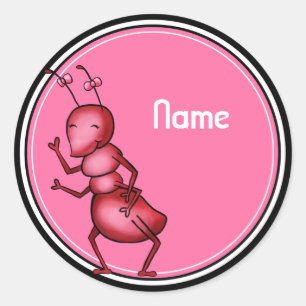 Stickers, Name Template, Cute Ant Cartoon Classic Round Sticker