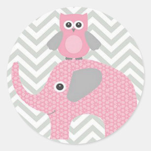Stickers/Pink Owl and Elephant Classic Round Sticker