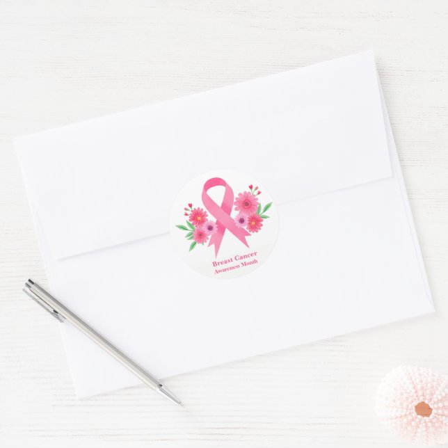 Stickers-Pink Ribbon Classic Round Sticker (Envelope)