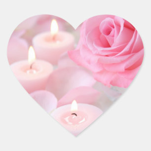 Stickers--Pink Rose & Candles Heart Sticker