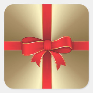 Stickers - Red Bow & Ribbon on Gold