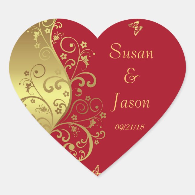 Stickers--Red & Gold Swirls Heart Sticker (Front)