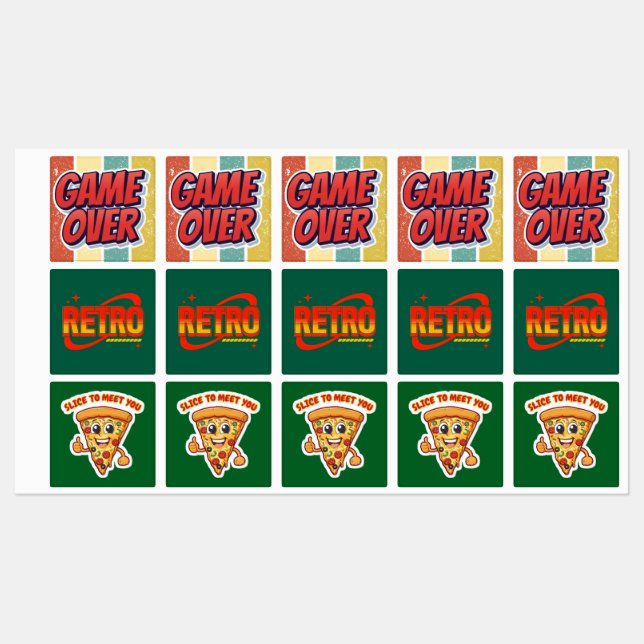 Stickers. Retro. Pizza. Game over. (Sheet)
