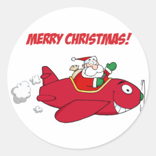 Stickers--Santa in Plane Classic Round Sticker
