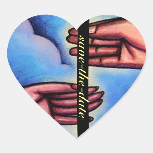 STICKERS Save-The-Date Hands in Hearts SD Heart (Front)