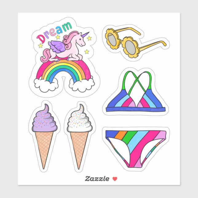 Stickers- Summer Swimsuit & Rainbow (Sheet)