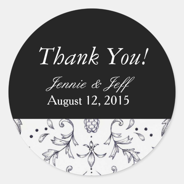 Stickers Thank You Damask Black and White (Front)