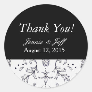 Stickers Thank You Damask Black and White