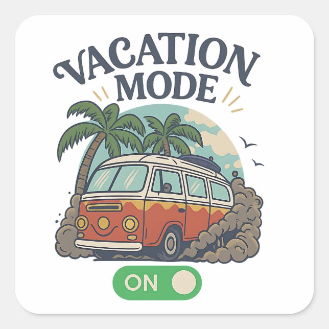 Stickers Vacation Mode On – Retro VW Camper Van Pa (Front)