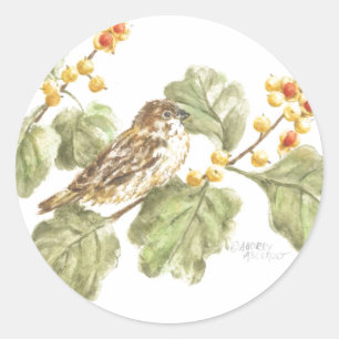Stickers  Watercolor Bird on Autumn Branch Round