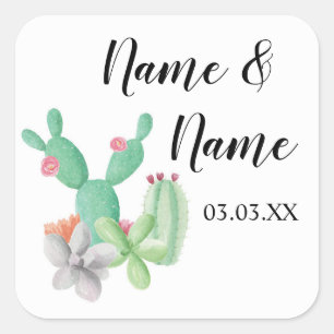 Stickers Wedding Labels Cactus Print Watercolor