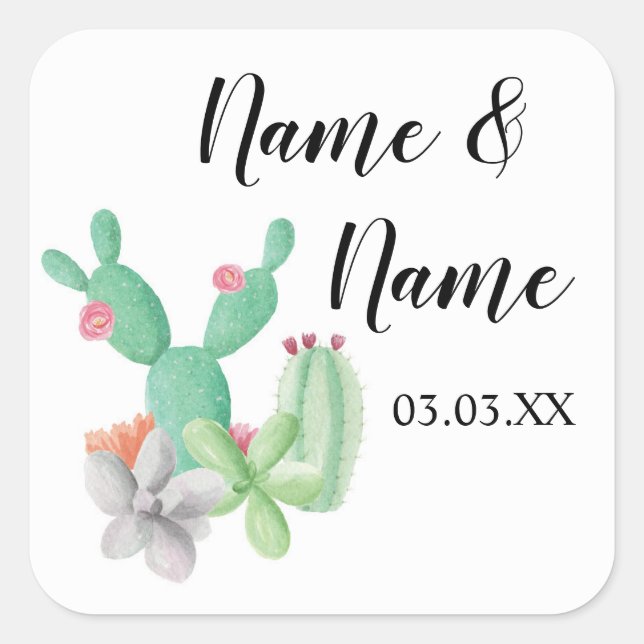 Stickers Wedding Labels Cactus Print Watercolor (Front)