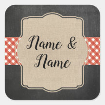 Stickers Wedding Labels Red Gingham BBQ Burlap