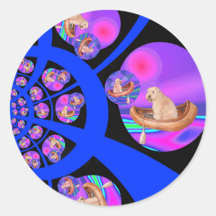 Stickers: Wheaten Terrier Fantasy Journey Classic Round Sticker