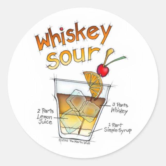 STICKERS - WHISKEY SOUR RECIPE COCKTAIL ART (Front)