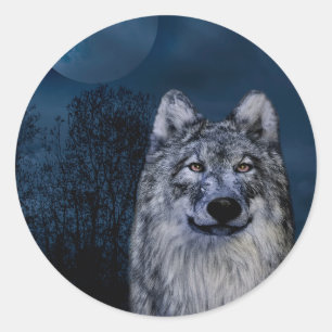 Stickers with a grey and white wolf