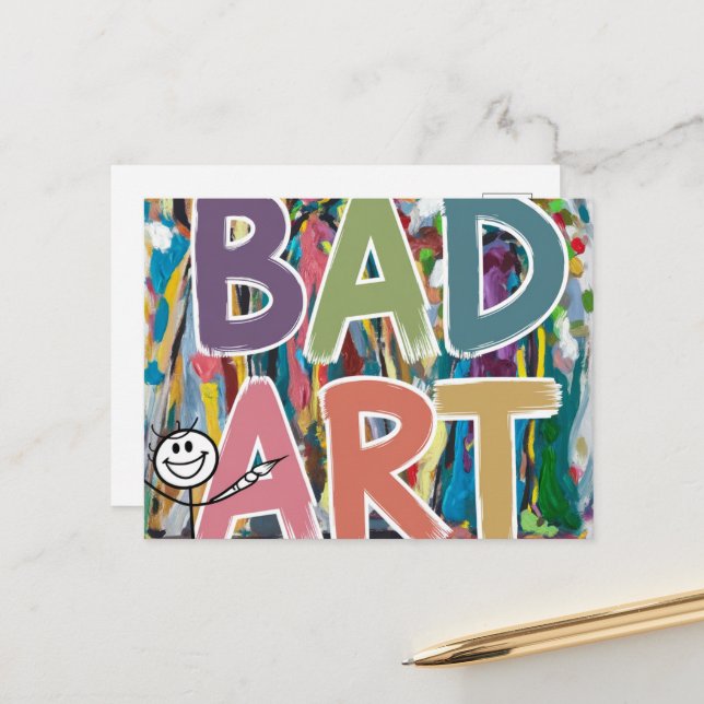 Stickfigure Bad Art Postcard (Front/Back In Situ)