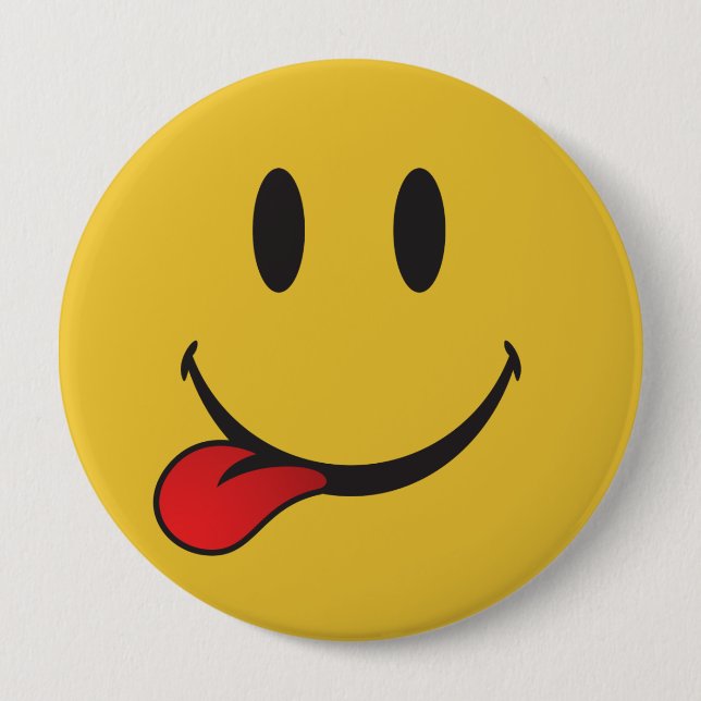 Sticking out tongue emoji 10 cm round badge (Front)