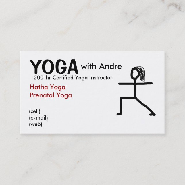 stickman3, YOGA, with Andre, Certified Yoga Ins... Business Card (Front)