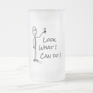 Stickman drinking beer funny frosted glass beer mug