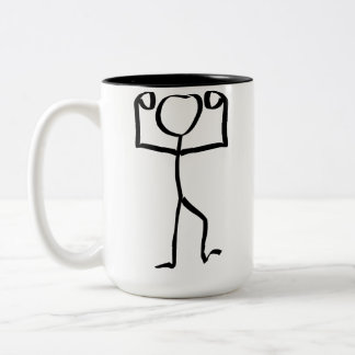 Stickman Figure Winner Illustration, One Line Art Two-Tone Coffee Mug