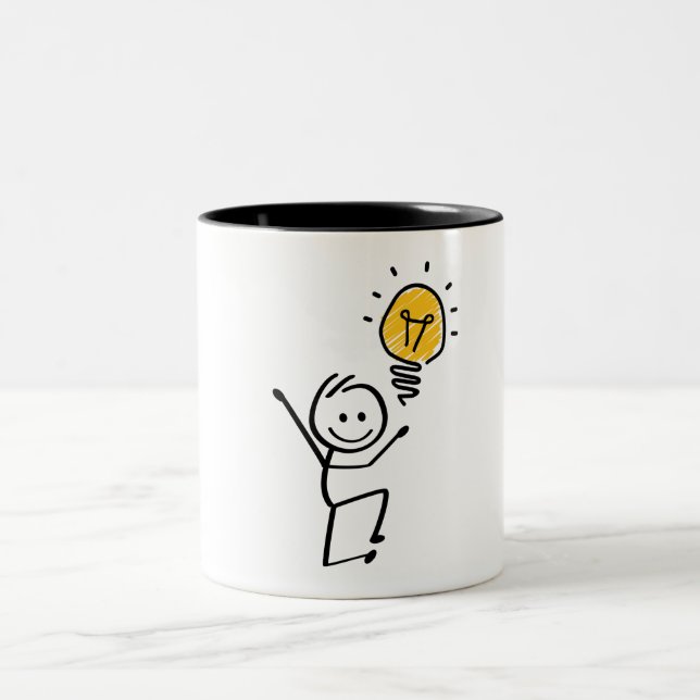 Stickman. Lamp idea, brilliant, brainstorm session Two-Tone Coffee Mug (Center)