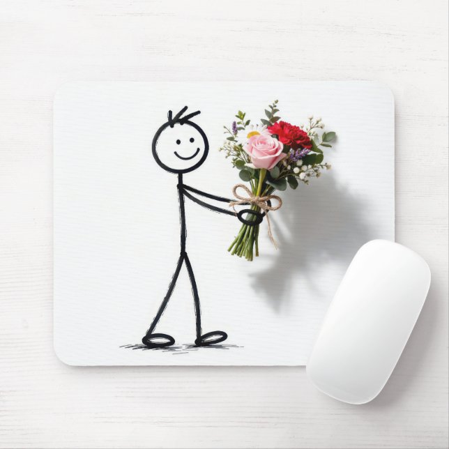 Stickman With Rose Bouquet Mouse Mat (With Mouse)