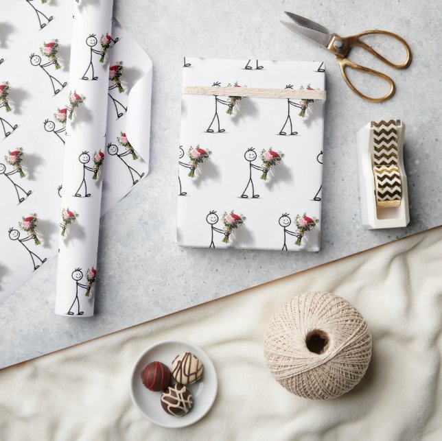 Stickman With Rose Bouquet Wrapping Paper (Crafts)
