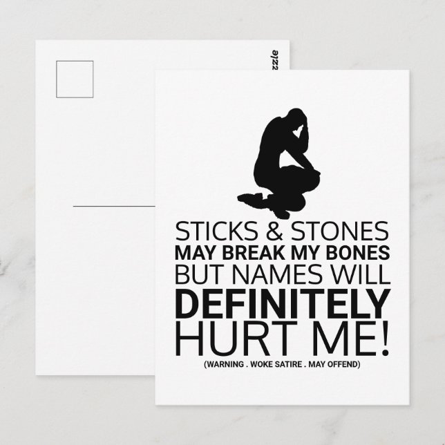 Sticks & Stones, Woke Satire Postcard (Front/Back)