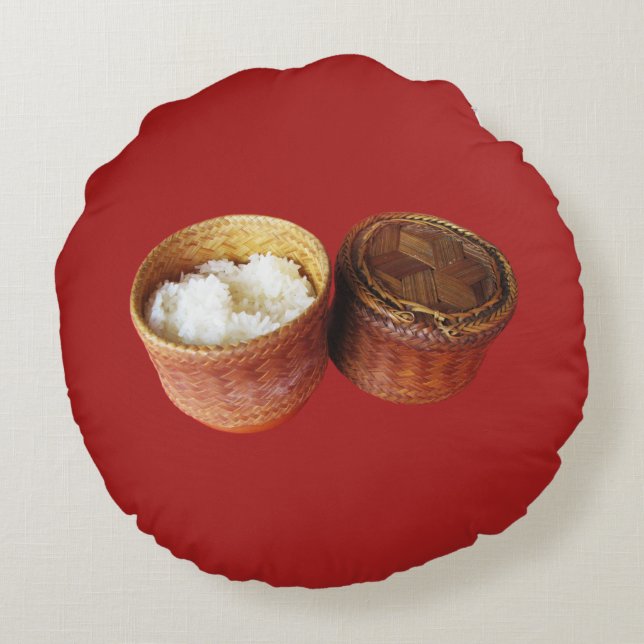 Sticky Rice [Khao Niao] Thai Lao Food Round Cushion (Back)