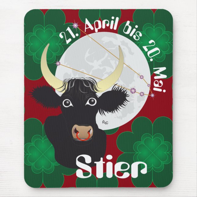 Stier 21. April bis 20. Mai Mausmatte Mouse Mat (Front)