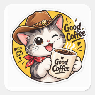 stiker good coffe square sticker