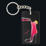 Stiletto and Cocktails-High Heel Key Ring<br><div class="desc">Unlock your style with our unique keychain featuring a striking design—a sleek high heel "stiletto" with a vibrant pink cocktail mid-pour. Personalise it with a name to create a one-of-a-kind gift accessory that's perfect for her keys.</div>