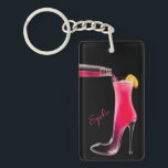 Stiletto and Cocktails-High Heel Key Ring<br><div class="desc">Unlock your style with our unique keychain featuring a striking design—a sleek high heel "stiletto" with a vibrant pink cocktail mid-pour. Personalise it with a name to create a one-of-a-kind gift accessory that's perfect for her keys.</div>