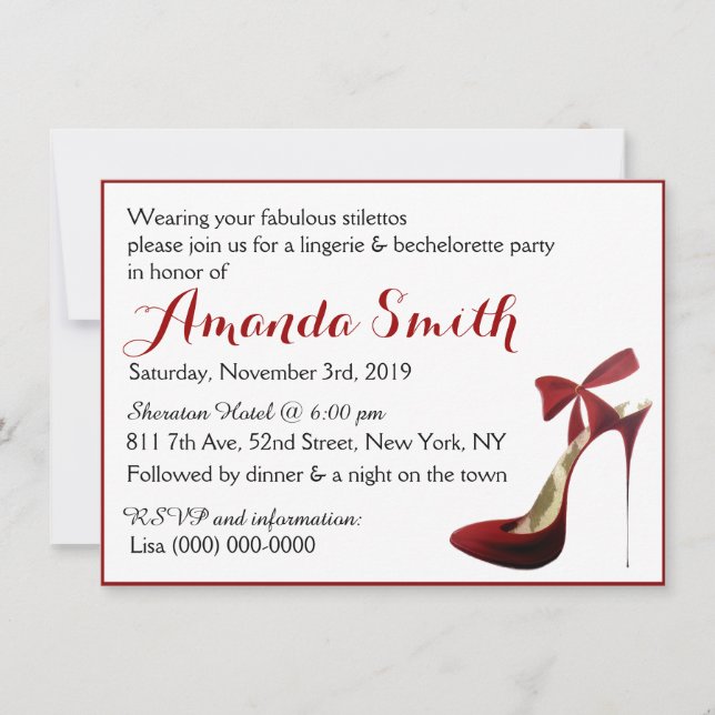 Stiletto High Heel Shower Bachelorette Party Invitation (Front)