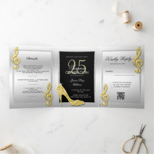 Stiletto, Photo, QR Code 25th Surprise Birthday Tri-Fold Invitation