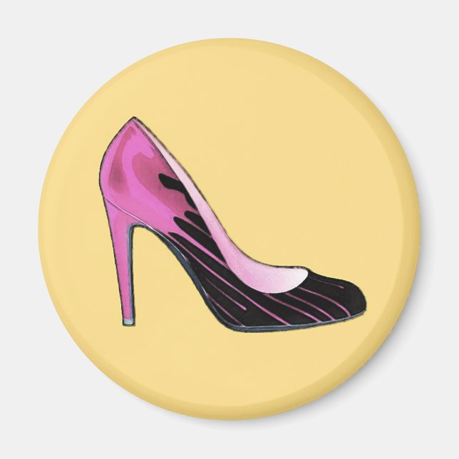Stiletto pump, hot pink on orange magnet (Front)