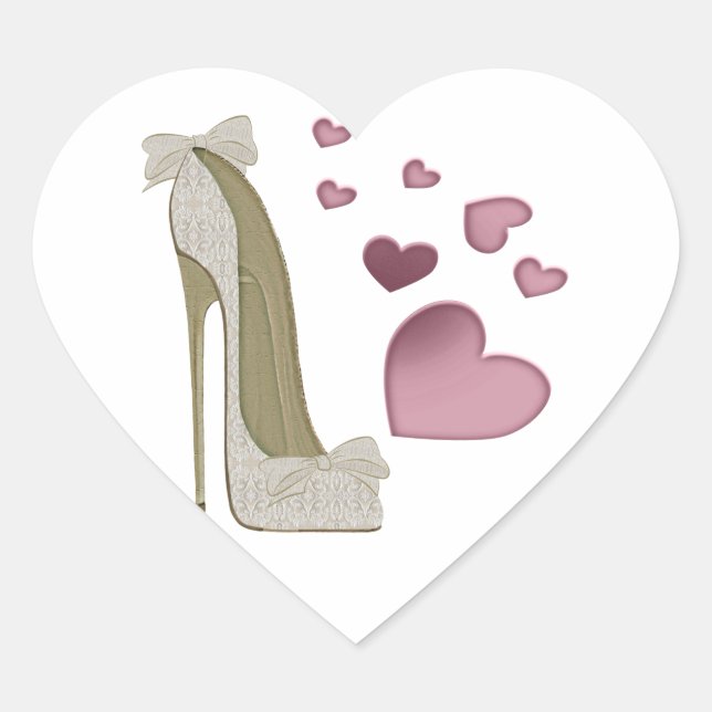 Stiletto Shoe and Pink Hearts Art Heart Sticker (Front)