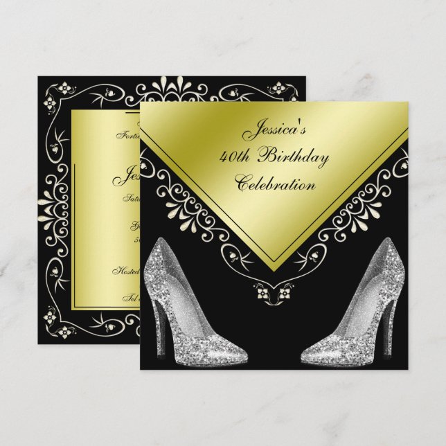 Stilettos & Decorative Swirls 40th Birthday Invitation (Front/Back)