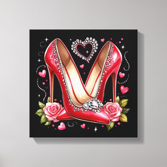 Stilettos, Roses and Hearts Canvas Print (Front)