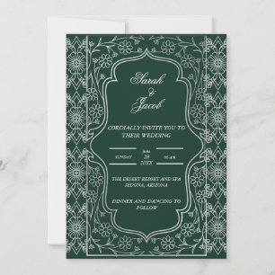 stilish emerald green and white wedding invitation