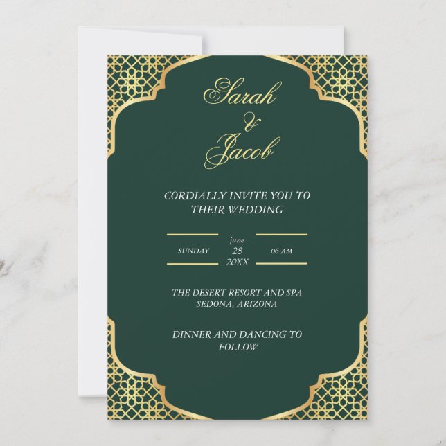 stilish emerald green and white wedding invitation (Front)