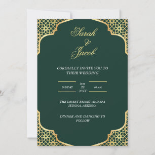 stilish emerald green and white wedding invitation