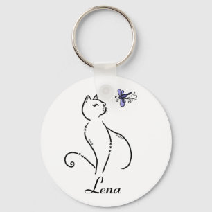 Stilisierte Katze personalisiert Key Ring