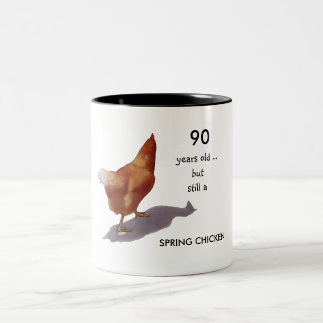 Still A Spring Chicken: Customise For Age Two-Tone Coffee Mug (Center)