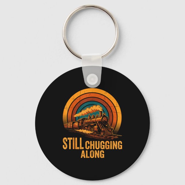 Still Chugging Along Retro Steam Train Locomotive  Key Ring (Front)