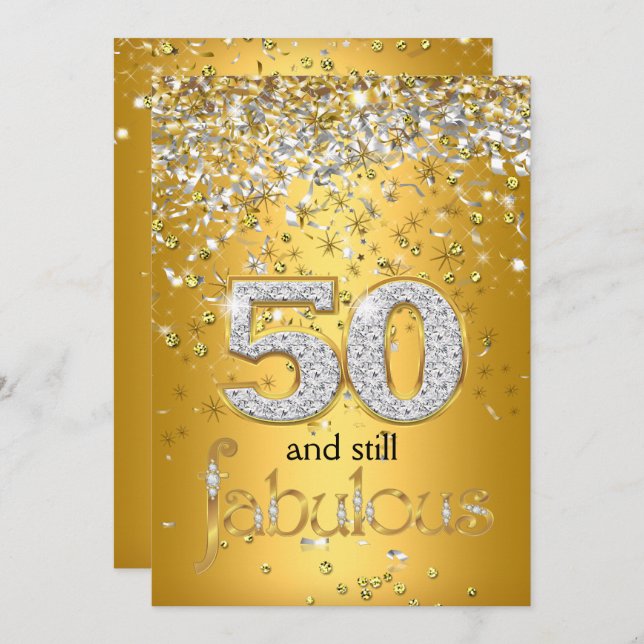 Still Fabulous 50 Gold Silver Streamers 50th Party Invitation (Front/Back)