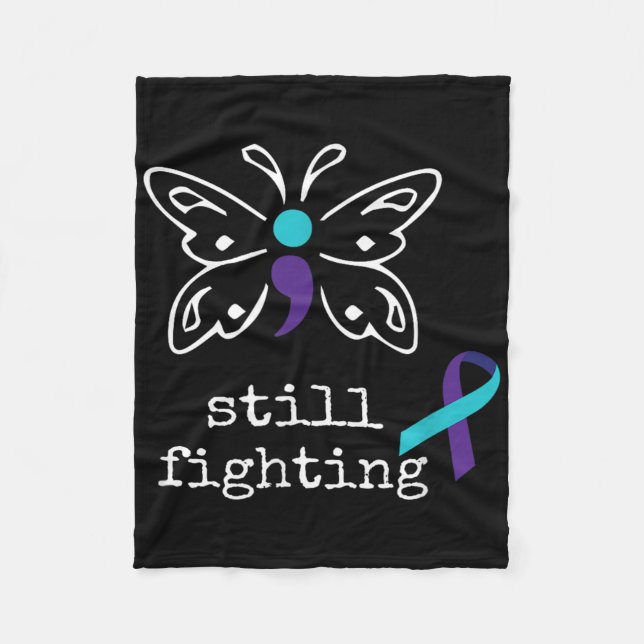 Still Fighting - Semicolon Gift Suicide Prevention Fleece Blanket (Front)