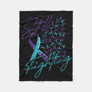 Still Fighting Teal Purple Ribbon Suicide Preventi Fleece Blanket