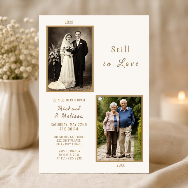 Still in Love Anniversary Invite (Elegant still in love anniversary invitation with timeless ivory and gold romance)